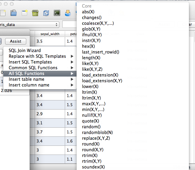 Assist menu for custom SQL